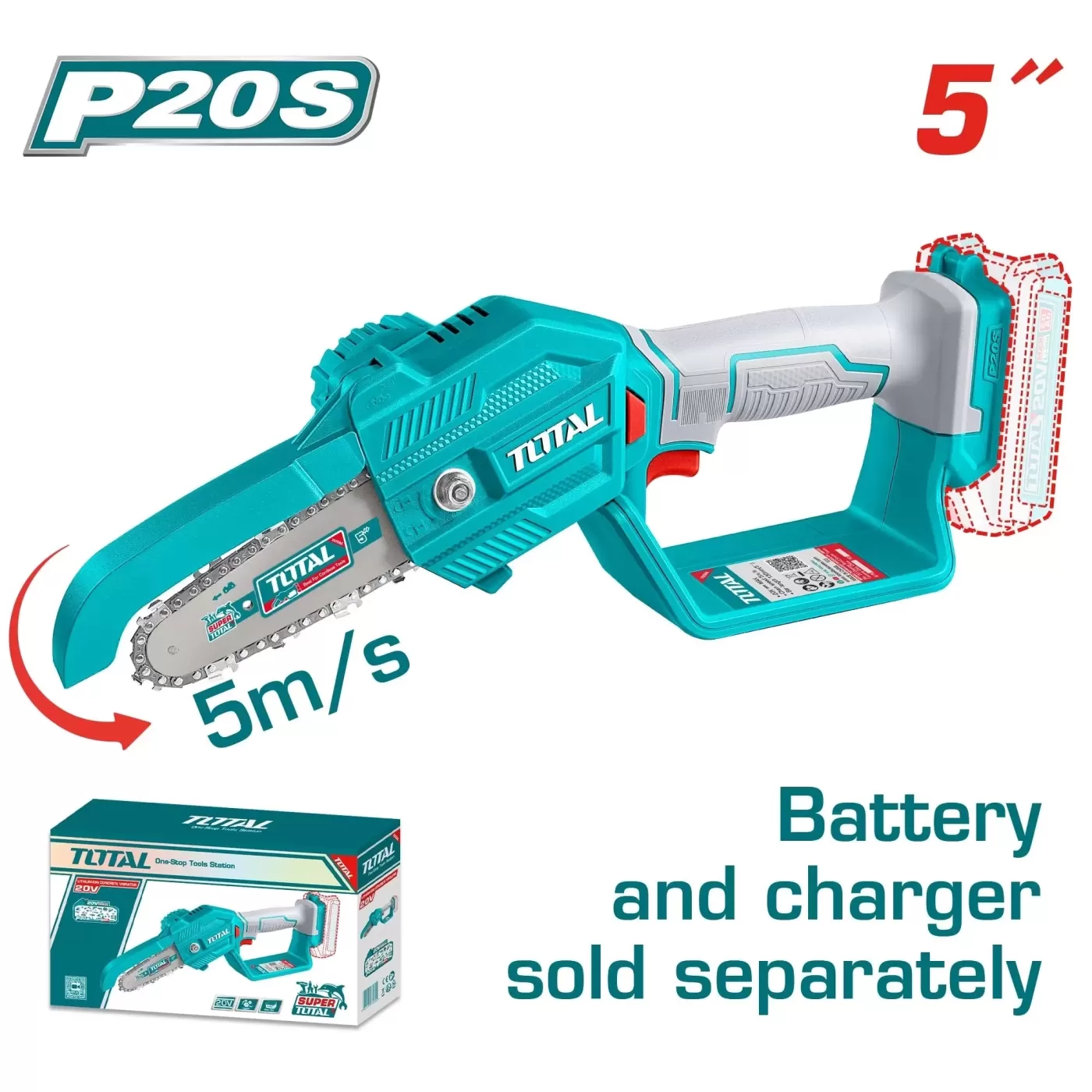 Akkus mini láncfűrész 130mm, 20V/2.0Ah-7.5Ah/P20S  (Nincs akkumulátor)