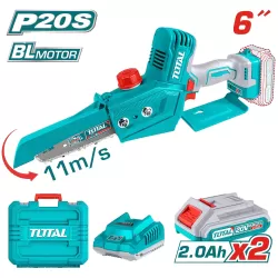 Akkus mini láncfűrész 150mm, 20V/2.0Ah-7.5Ah/P20S / INDUSTRIAL (SET Akkumulátor 2x2Ah, Töltő, Koffer)