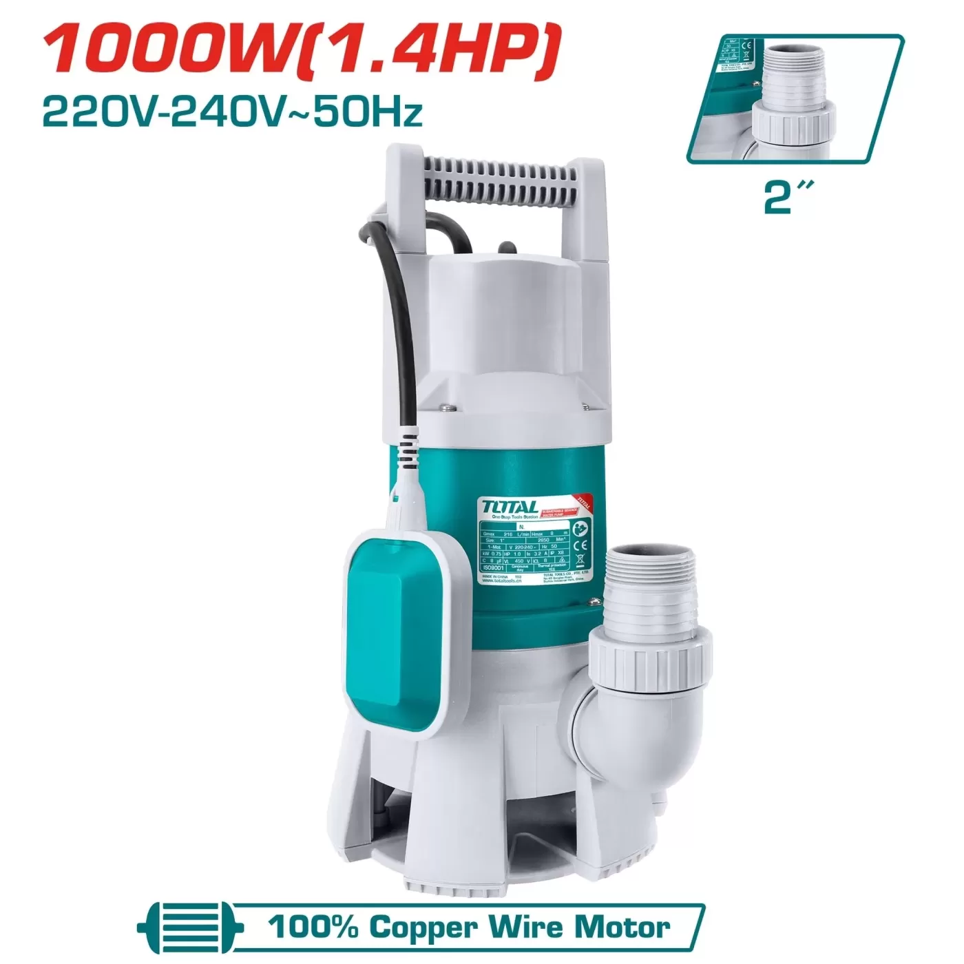 Szennyvízszivattyú 1000W, 333L/min