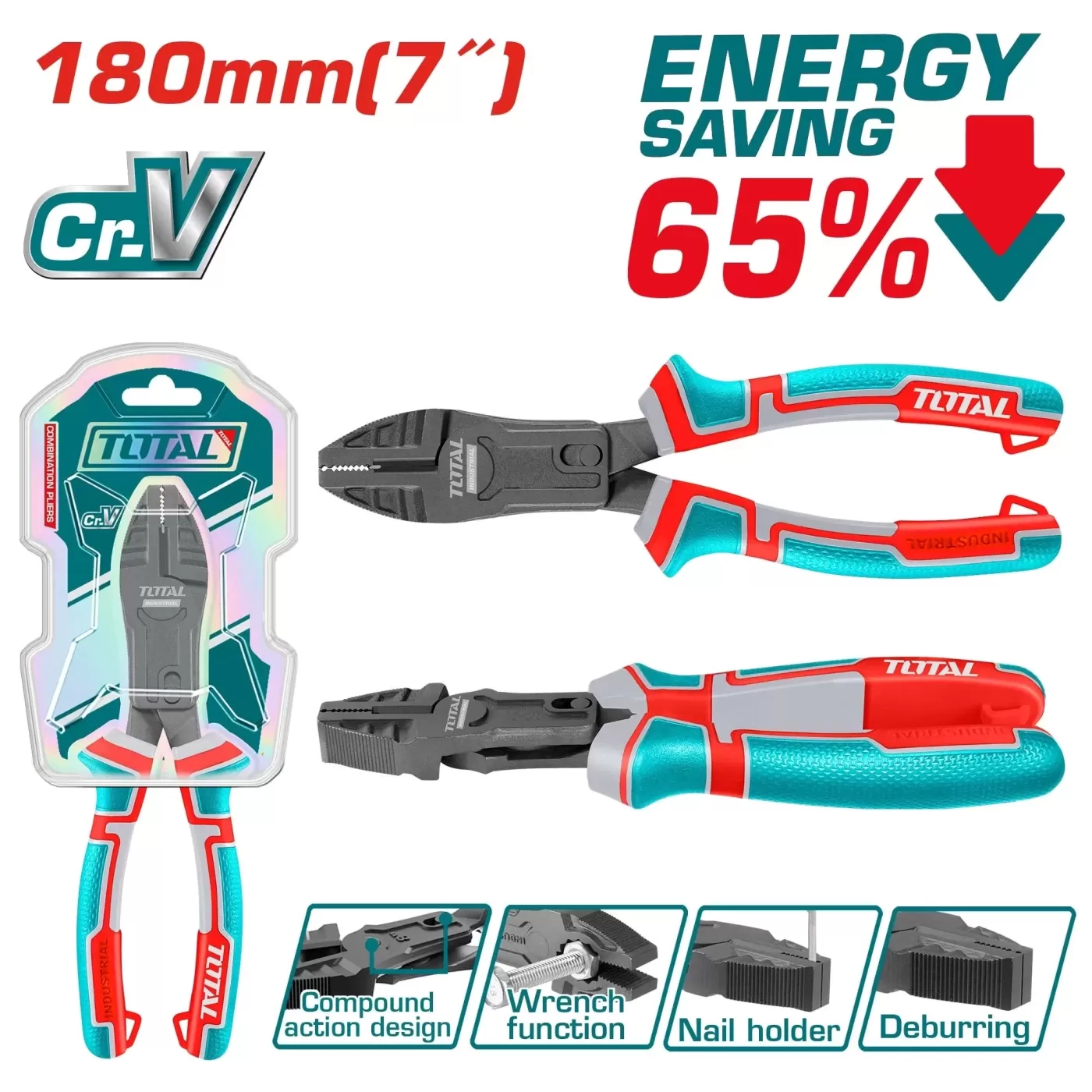 Kombinált fogó 180mm / -65% energia / INDUSTRIAL