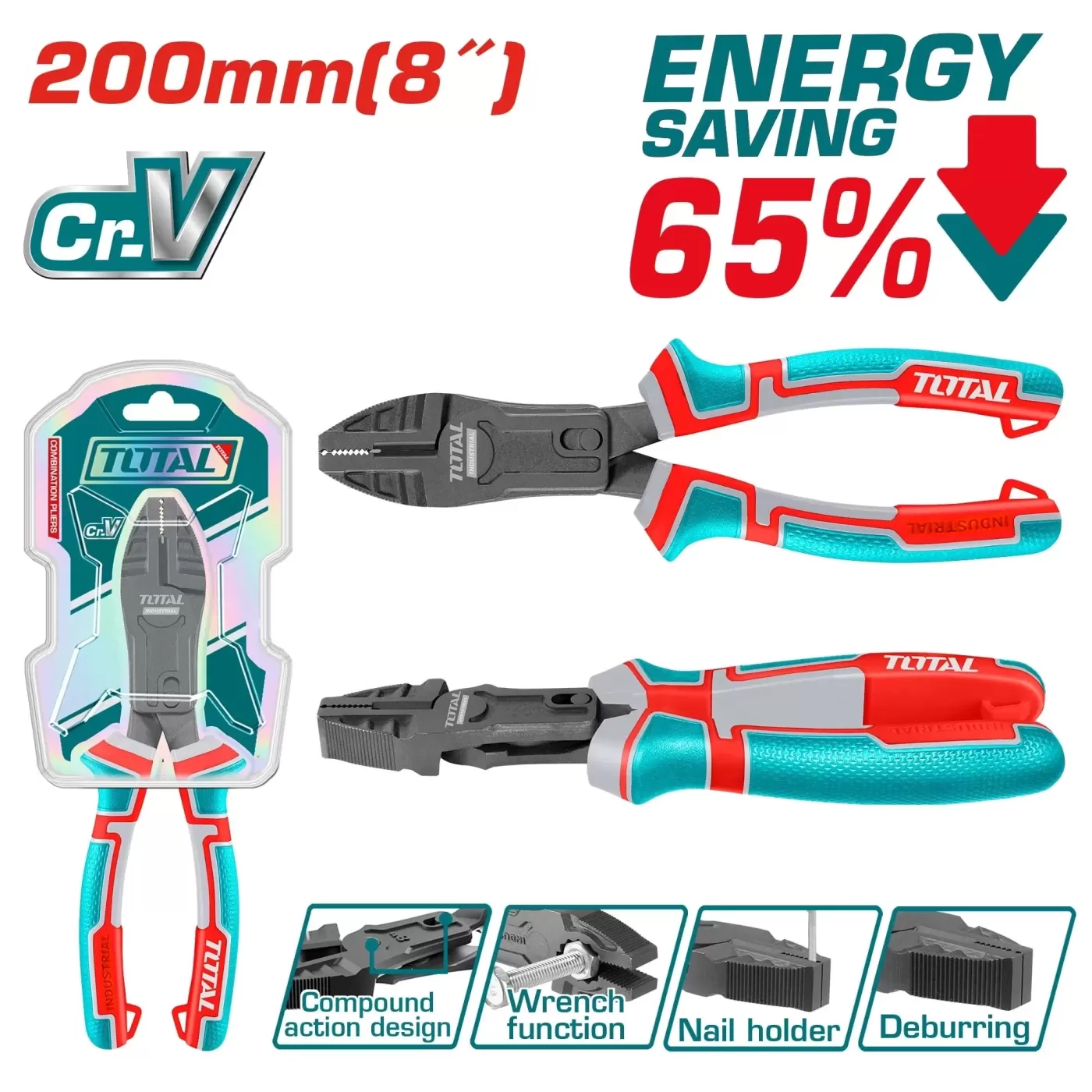 Kombinált fogó 200mm / -65% energia / INDUSTRIAL