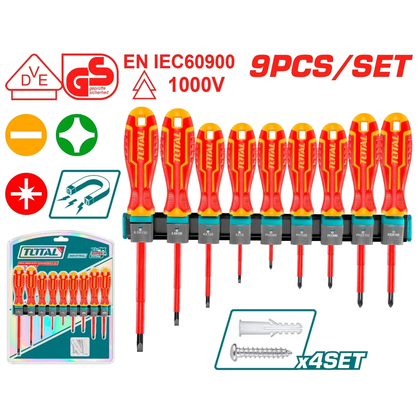 9 darabos szigetelt csavarhúzó készlet / INDUSTRIAL