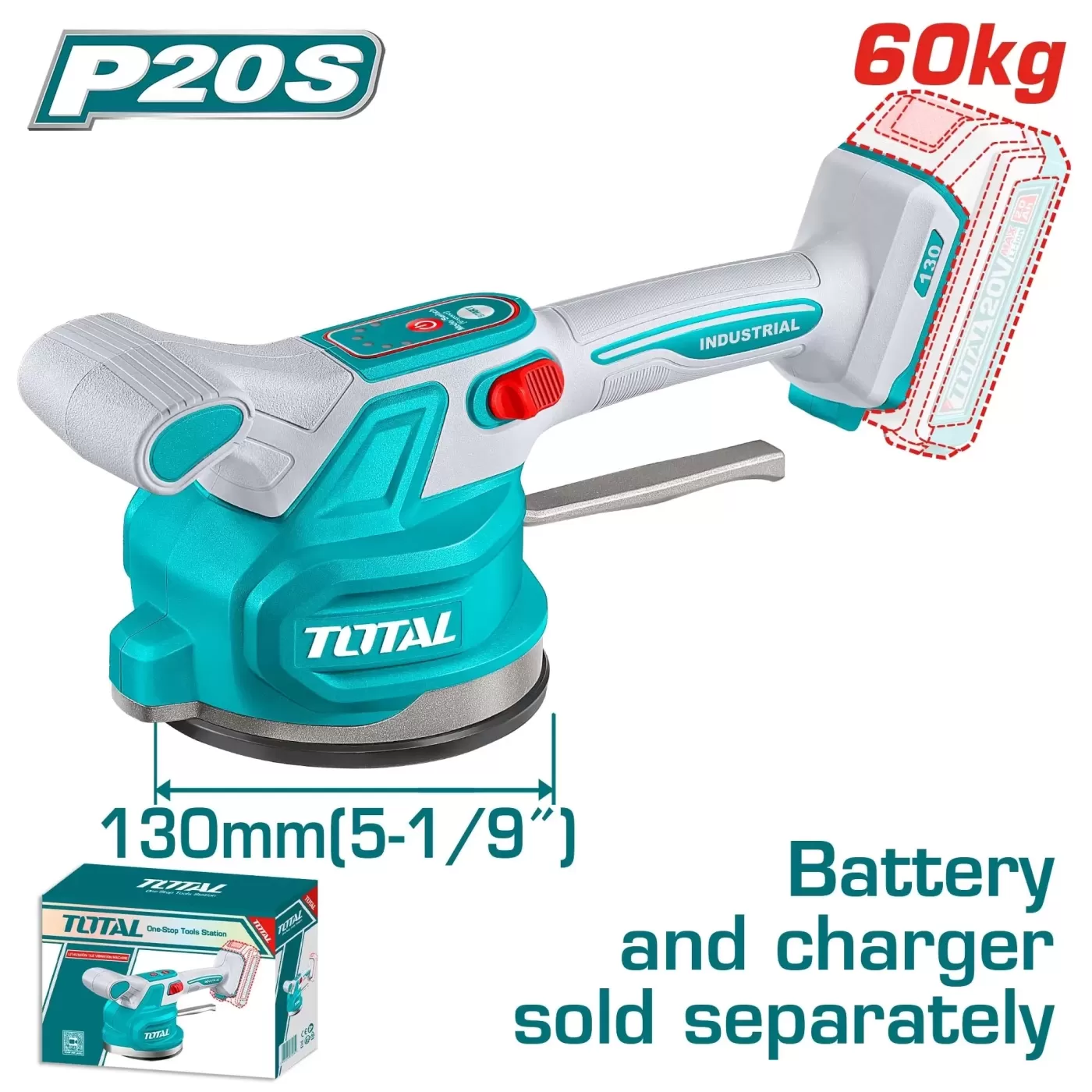 Akkus vibrációs tapadókorong 60kg /130mm / 10000rpm /20V/2.0Ah-7.5Ah/P20S (Nincs akkumulátor) / INDUSTRIAL