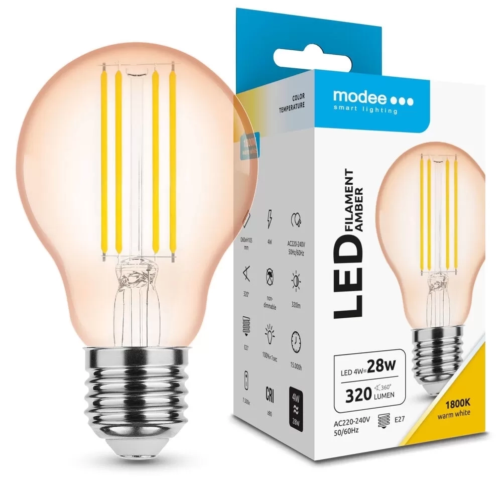 Modee LED Filament Amber Globe A60 4W E27 320° 1800K (360 lumen)