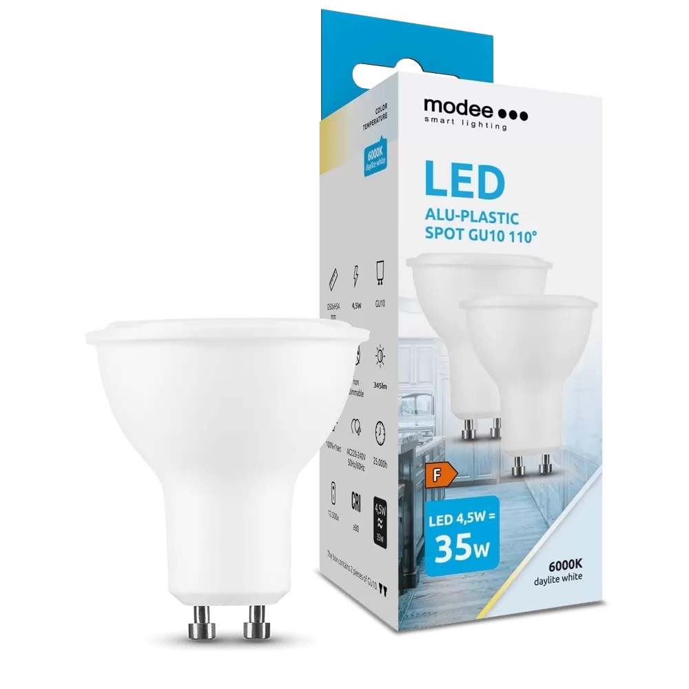 Modee Lighting LED Izzó Spot Alu-Plastic 4,5W GU10 110° 6000K (400 lumen) ERP B2
