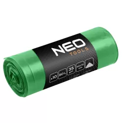 Szemeteszsák 60L, 60x70cm, zöld,erősített húzószalagos, vastagság 35mic, 10db, NEO TOOLS