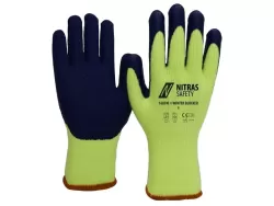 Kötött frotir téli kesztyű, kék latex bevonattal méret:10 (12db/csom)