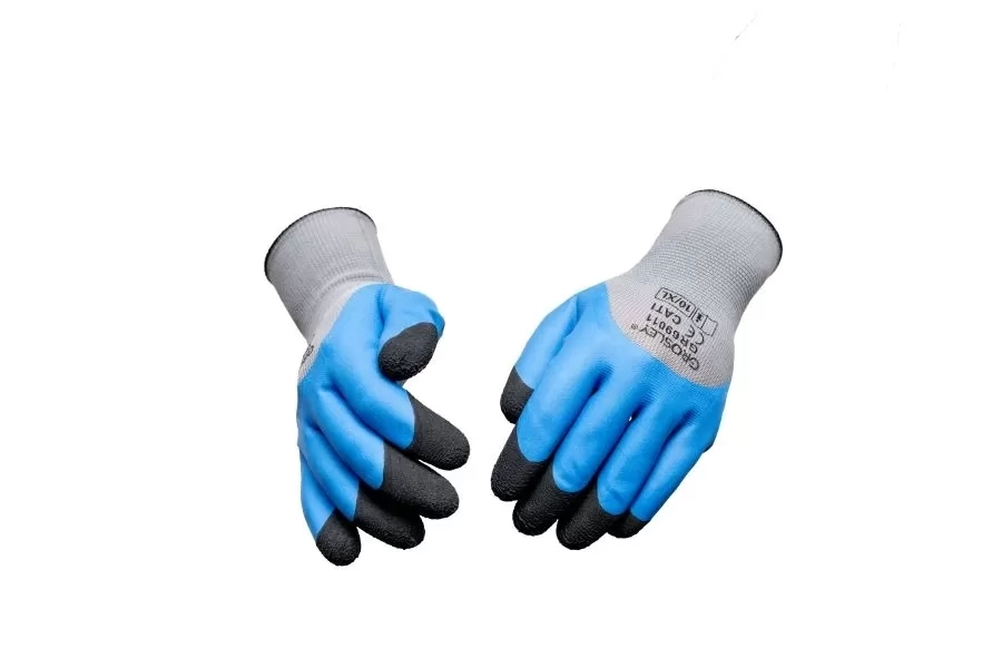 GROSLEY Megerősített poliészter kesztyű Latex bevonattal 9/L