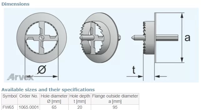 Arvex FW – Saválló maró Ø65mm (pl: közetgyapothoz) 20mm
