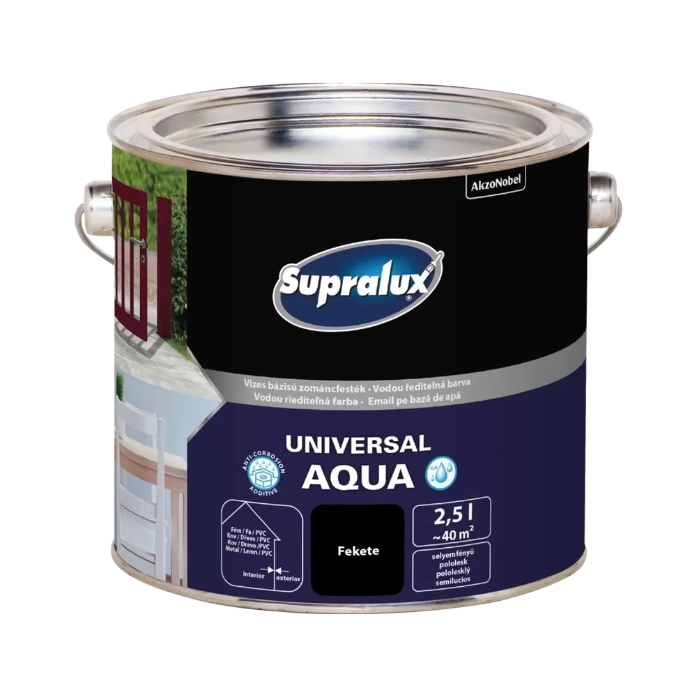 Supralux Universal Aqua selyemfényű zománcfesték FEKETE 2,5L